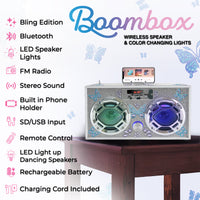 Butterfly Bling Boombox & Bluetooth Speaker